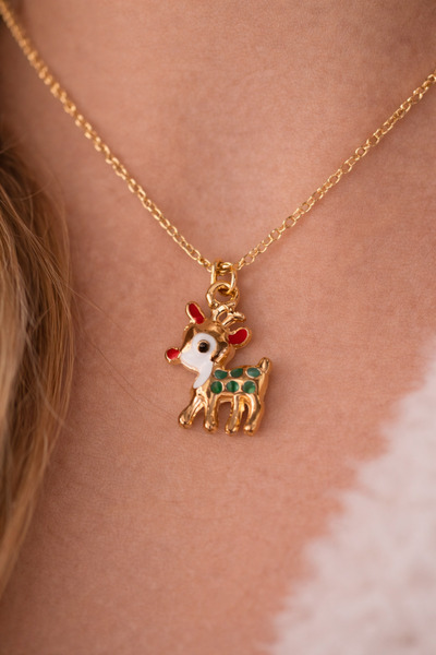 HERCY Ren Geyiği Figürlü Zarif Charm Kolye | 14k Altın Kaplama Christmas Koly...