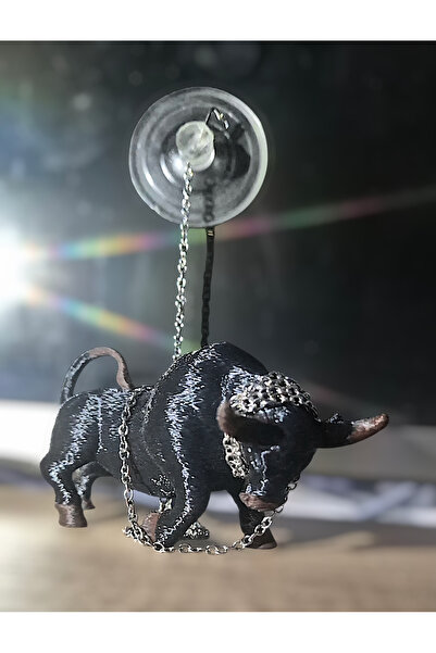 Salıncak Kadıköy Boğası Torpido Üstü Süs 3D Art Vantuzlu Zincirli Siyah 10Cm