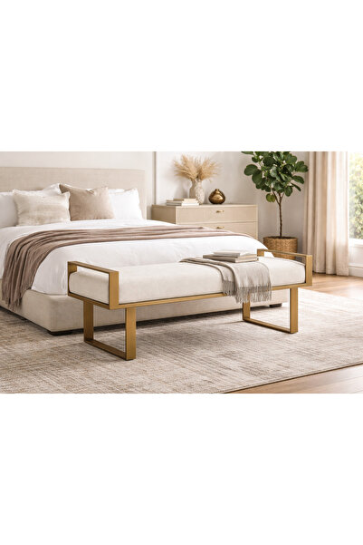 asaella mobilya Bello Özel Tasarım Kolçaklı Metal Ayak Beyaz Minder Dekoratif...