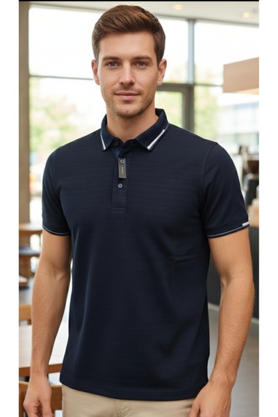 ADVANTE تي شيرت رياضي رجالي بقصة ضيقة وياقة بولو مع تفاصيل على الأكمام والياقة