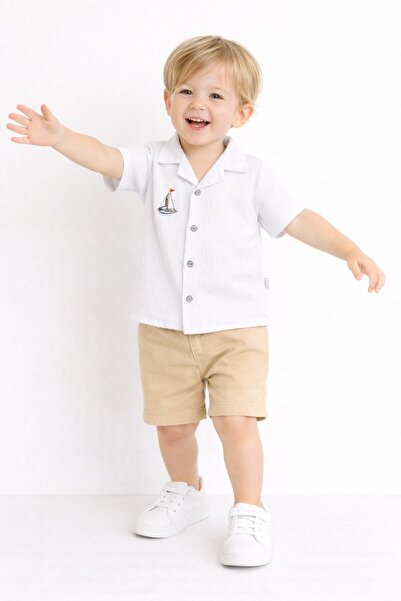 Chicsy Baby Tarz Gömlek Yelken Desenli Belden Ayarlanabilir Kısa Kollu Şortlu...