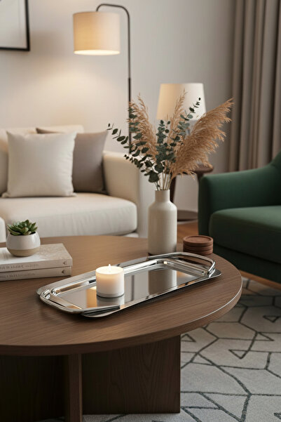 Cornella basic Tavă de prezentare dreptunghiulară argintie mare (lățime: 24 c...