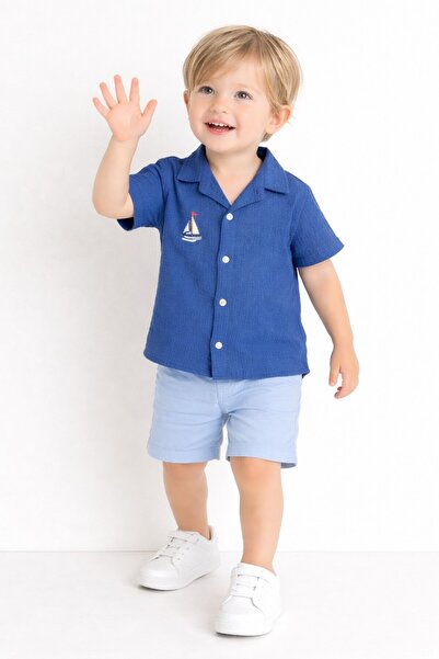 Chicsy Baby Gömlek Yelken Desenli Belden Ayarlanabilir Kısa Kollu Şortlu 3'lü...