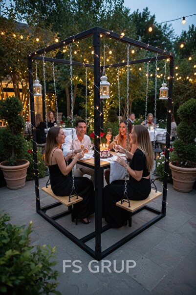 FSHOME FS GRUP | Bahçe Tipi Salıncaklı Masa 4 Kişilik 1.50/1.50/2.20 cm