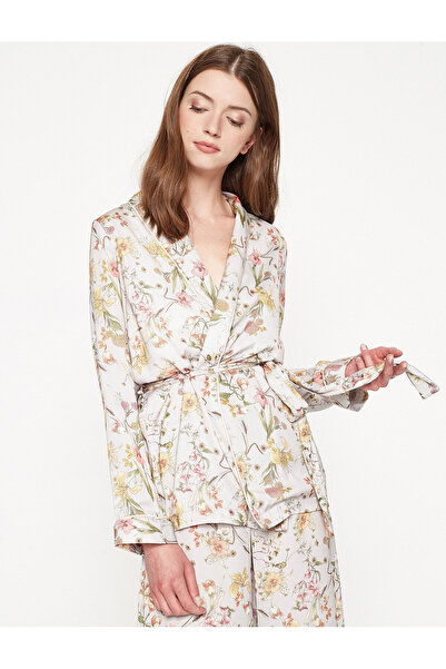 Koton Kadın Açık Gri-Mavi Desenli Kimono 7YAK58995PW