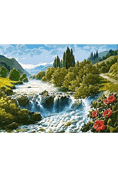 wombhobby Şelale Sayılarla Boyama Seti 40x50 cm Tuval Şasesine Gerili