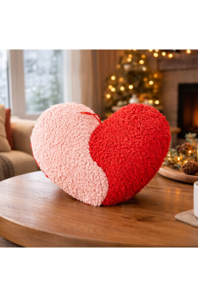 Evidea Soft Yinyang Heart Figured Pillow - Pink / Red - 33X27 cm