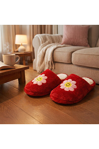 Evidea Soft Çiçekli Terlik - Kırmızı - 38 Beden