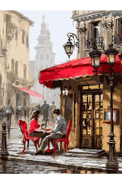 wombhobby Kırmızı Kafe Sayılarla Boyama Seti 40x50 Çerçeveli (Kasnağa ) Gerili