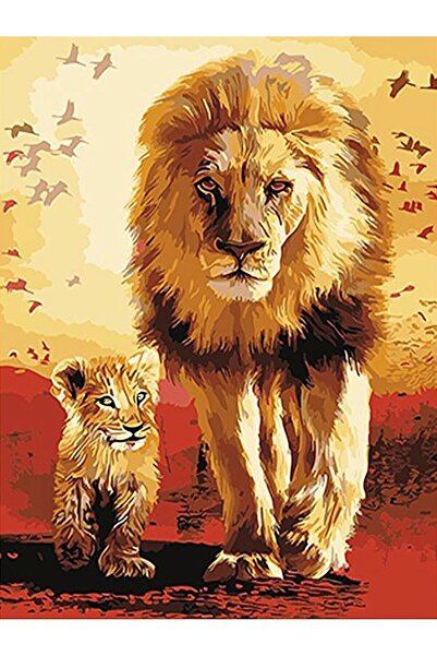wombhobby Aslan Kral Sayılarla Boyama Seti 40x50 Çerçeveli (Kasnağa ) Gerili