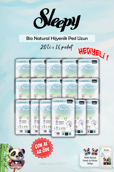 Sleepy 16 AL 14 ÖDE Hijyenik Ped Uzun 20'li Bio Natural ve Rosie