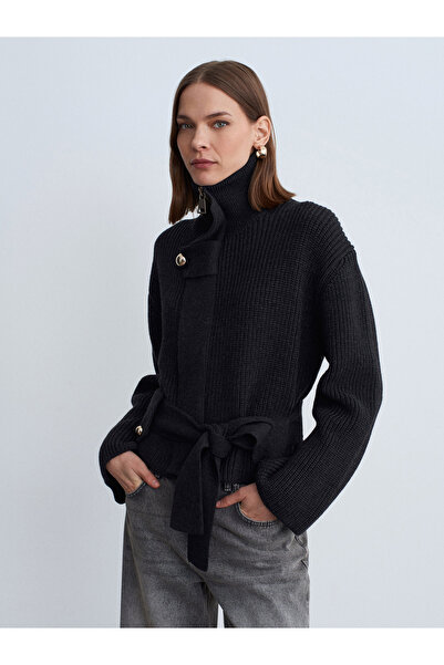 Dilvin 60988 Yün Karışımlı Triko Hırka-Antrasit