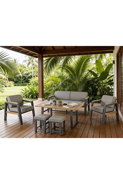 Tu Tienda LEO ALÜMİNYUM 3+1+1+MASA(80*140) DEMONTE BAHÇE BALKON MUTFAK MOBİLYASI,GRİ