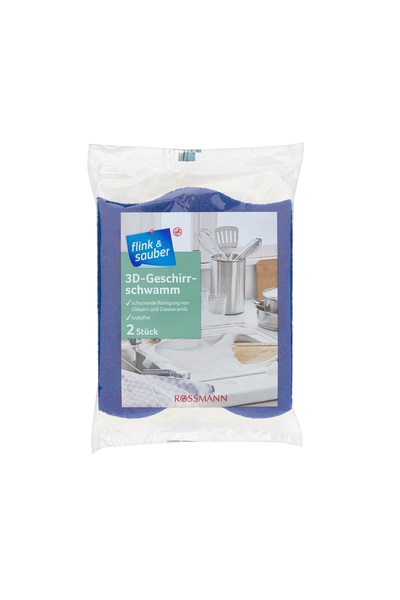 Flink Sauber Bulaşık Süngeri 3D Ovalama Fiberi, Mavi, 2'li