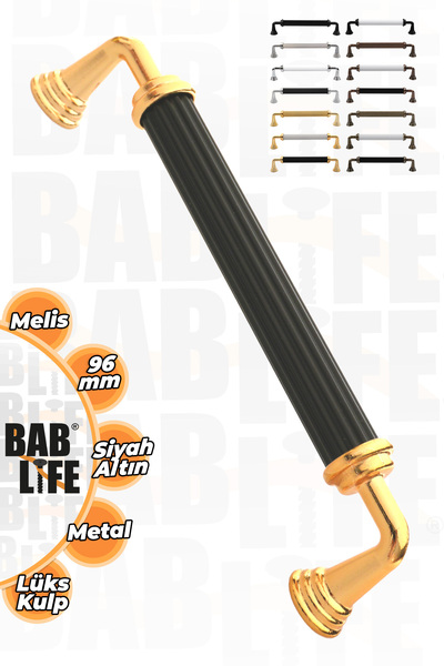 bablife Melis Mat Siyah-altın Sarısı 96mm Lüks Çekmece Dolap Mobilya Kulpları