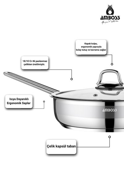 Amboss Set 4 tigăi Sapphire din oțel inoxidabil, cu capac din sticlă
