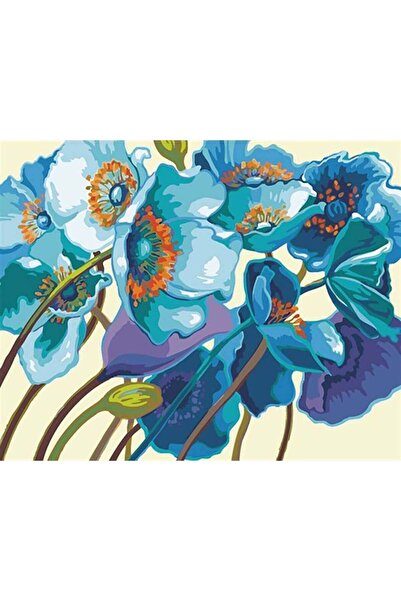 wombhobby Mavi Çiçekler Sayılarla Boyama Seti 40x50 Cm Çerçeveli (Kasnağa ) G...