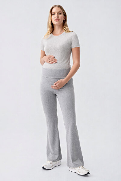 Artış Flared Folded Waist Jersey Flexible Viscose Flared Maternity Pants