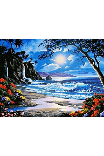 wombhobby Sahile Açılan Bahçe Sayılarla Boyama Seti 40x50 Çerçeveli (Kasnağa ...