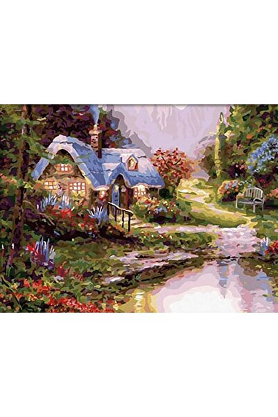 wombhobby Gölet Evi Sayılarla Boyama Seti 40x50 Cm Çerçeveli (Kasnağa ) Gerili