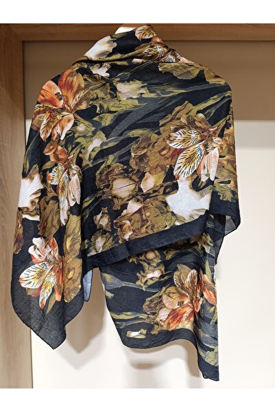 ESİMA Kahverengi Çiçek Desenli Kraş Şal