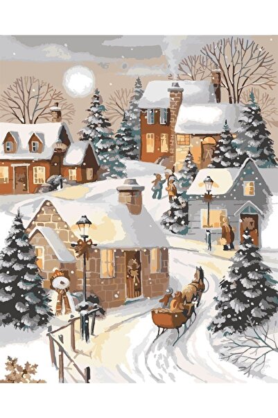 wombhobby Noel Neşesi Sayılarla Boyama Seti(50x65 Cm Tuval Şasesine Gerili)