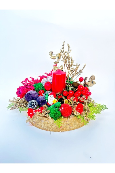 Pia Terrarium Yılbaşı masaüstü doğal kütük mumlu aranjman (büyük boy)