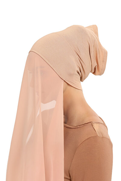 Altobeh Hazır Pratik Lüks Boru Boneli Şifon Şal Koyu Bej