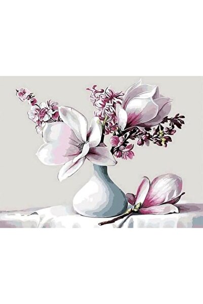 wombhobby Beyaz Vazo Ve Çiçekler Sayılarla Boyama Seti 40x50 Cm Çerçeveli (Ka...