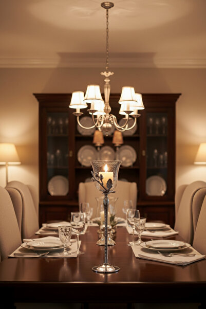 Cornella Oak Dekoratif Cam T-Light Mumluk Silver Orta