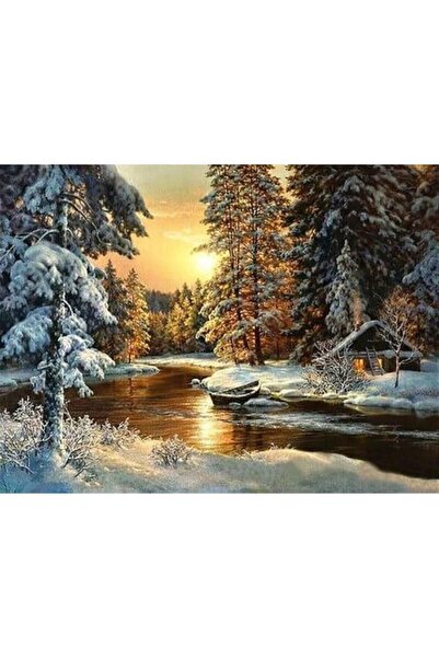 wombhobby Ormanda Kış Sayılarla Boyama Seti 60X75 cm Çerçeveli (Kasnağa ) Gerili