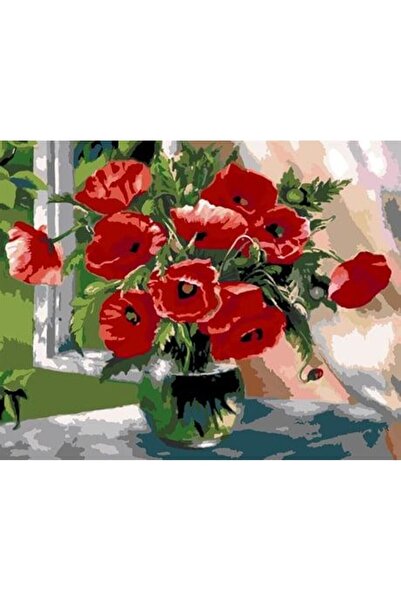 wombhobby Penceredeki Gelincikler Sayılarla Boyama Seti 60x75 Cm Çerçeveli (K...