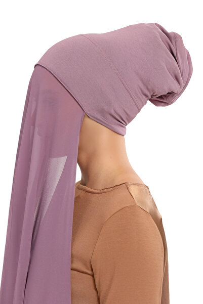 Altobeh Hazır Pratik Lüks Boru Boneli Şifon Şal Açık Maron