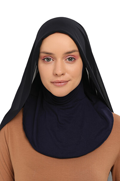 Altobeh Hazır Pratik Lüks Boyunluklu Boneli Şifon Şal Lacivert