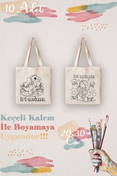 aprendi dünyanı ve kendini koru,ham bez kullan İyi Tatiller Temalı Çocuklara Özel 10’lu Boyama Çantası – Eğlenceli Etkinlik Seti (20x30 cm)