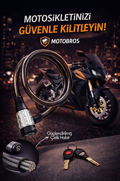 Motobros Motosiklet Kilidi Çelik Güçlendirilmiş Halat Zincir Kilit 25x150