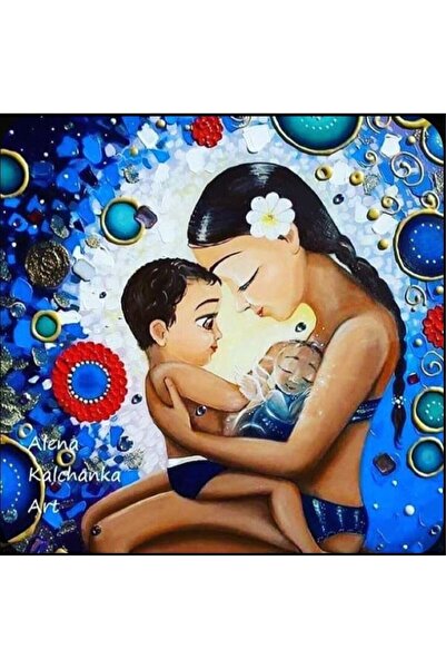 wombhobby Anne Ve Çocuk Sayılarla Boyama Seti 40x50 Çerçeveli (Kasnağa ) Gerili