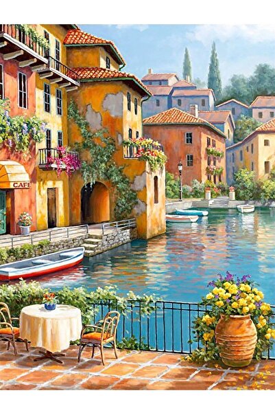 wombhobby Sahilde Yalılar 2 Sayılarla Boyama Seti 50x65 Cm Çerçeveli (Kasnağa...