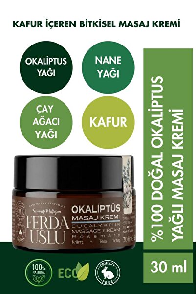Fermente Mutfağım Okaliptüs Masaj Kremi - Biberiye, Çay Ağacı, Nane 4 Doğal Yağ Ile Zenginleştirilmiş 30 ml