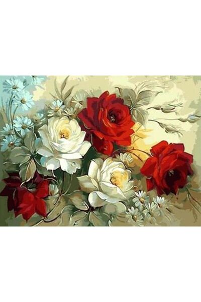 wombhobby Gül Coşkusu Sayılarla Boyama Seti(40x50 Cm Tuval Şasesine Gerili)
