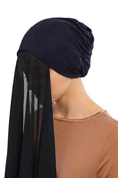 Altobeh شال شيفون مطاطي فاخر عملي جاهز باللون الأزرق الداكن