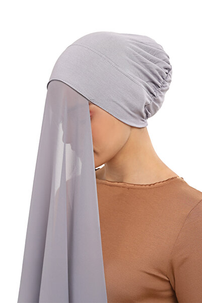 Altobeh Ready Practical Luxury Snap Elastic Boned Chiffon Shawl Grey