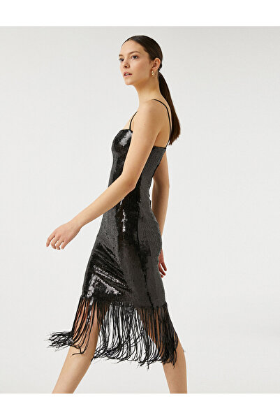 Koton Βραδινό φόρεμα με πούλιες με λεπτές τιράντες