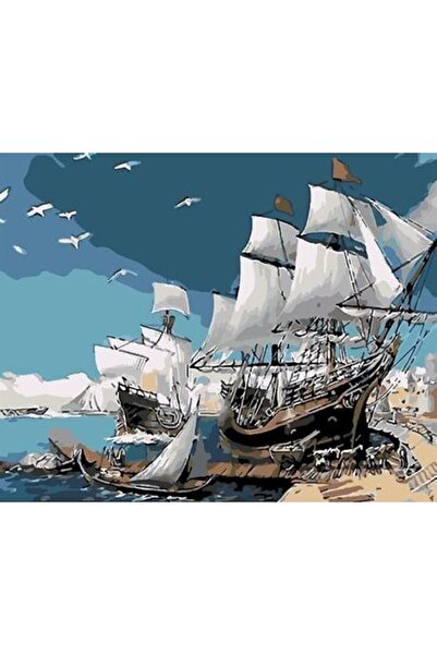 wombhobby Limandaki Gemiler Sayılarla Boyama Seti 80x100 cm Çerçeveli (Kasnağ...