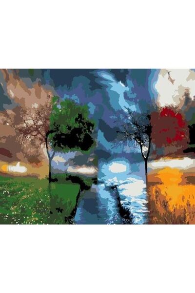 wombhobby Mevsimler Sayılarla Boyama Seti 80x100 cm Çerçeveli (Kasnağa ) Gerili
