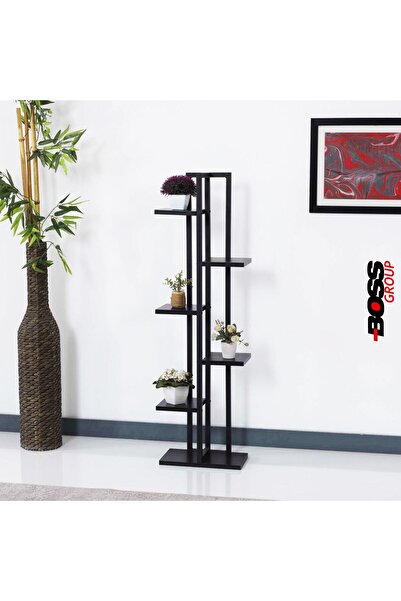 Boss Group Çiçeklik 6 Bölmeli Raf Çift Metal Çerçeveli Full Siyah