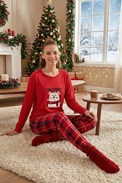 Lela Stretch Standard Fit Crew Neck Patterned Pajama Set Pajama Set 6095700