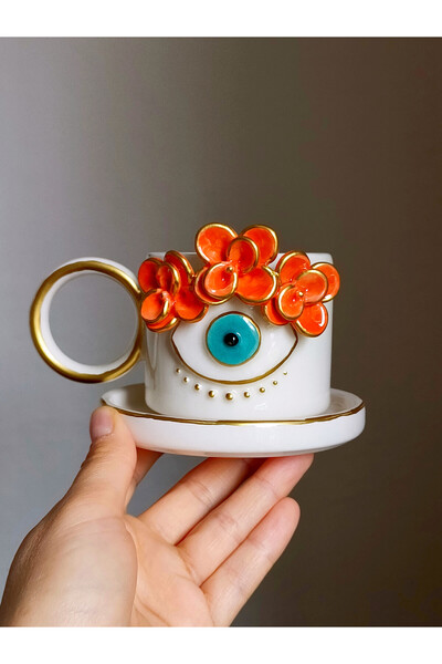 KOTYORA Flower Eye Gift Handmade Ceramic Double Coffee Cup