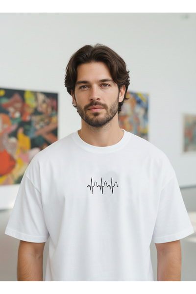 ethra Erkek Beyaz Nakış Detaylı Basic Tişört