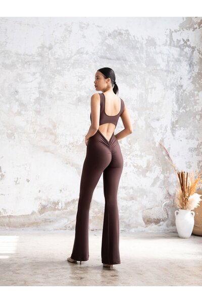 Valle Fashion Kalçası Büzgülü İspanyol Paça Pilates Yoga Spor Tulumu